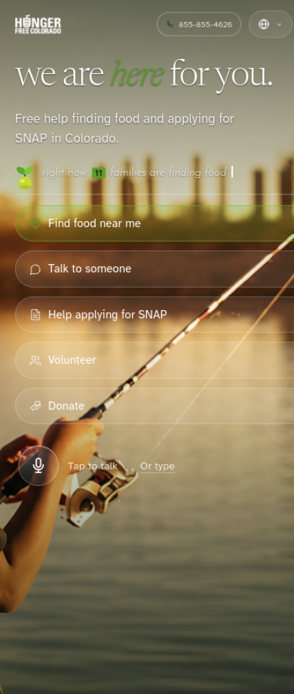 Hunger Free Colorado donorfront on mobile